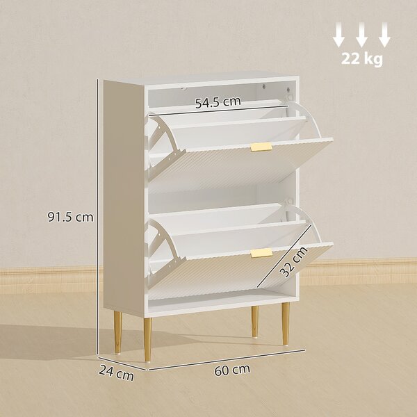 HOMCOM Narrow Shoe Cabinet with 2 Flip Drawers - White