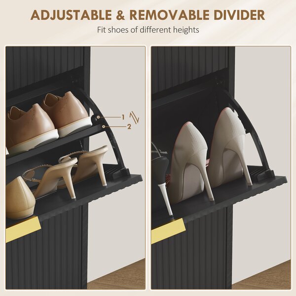 HOMCOM Narrow Shoe Cabinet with 3 Flip Drawers - Black