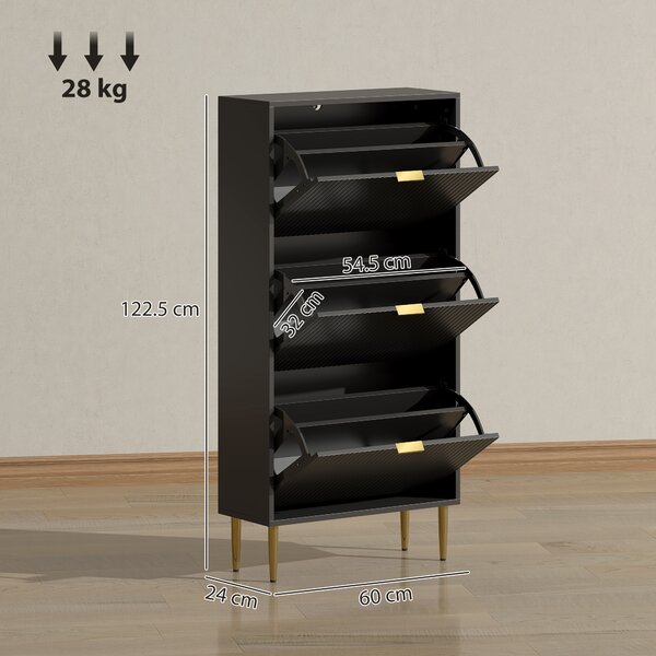 HOMCOM Narrow Shoe Cabinet with 3 Flip Drawers - Black