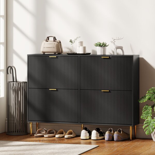HOMCOM Narrow Shoe Cabinet with 4 Flip Drawers - Black