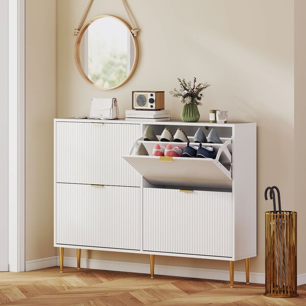 HOMCOM Narrow Shoe Cabinet with 4 Flip Drawers - White