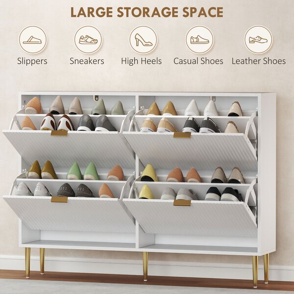 HOMCOM Narrow Shoe Cabinet with 4 Flip Drawers - White