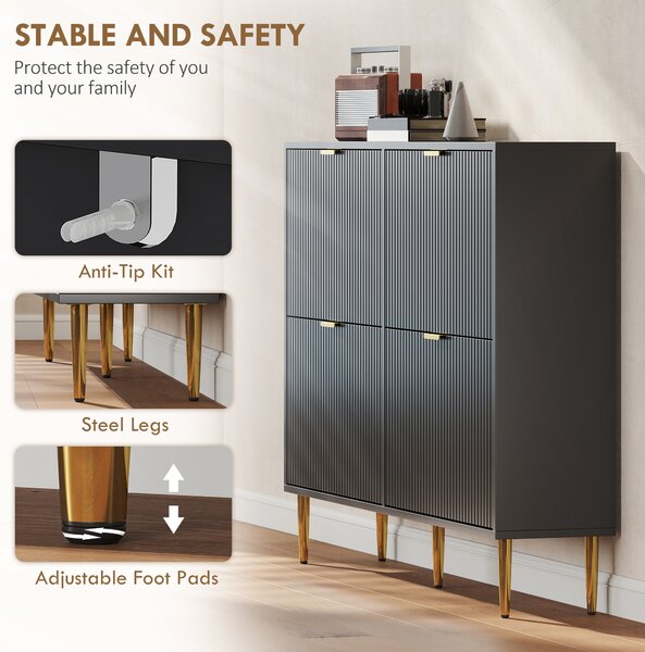 HOMCOM Narrow Shoe Cabinet with 4 Flip Drawers - Black