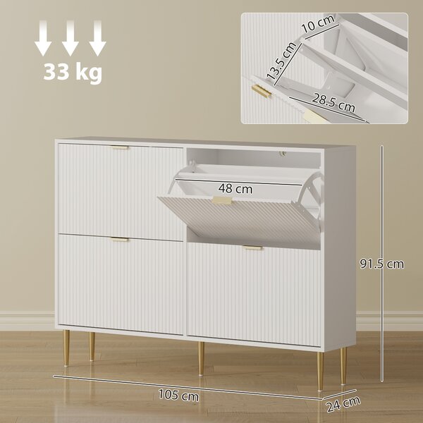 HOMCOM Narrow Shoe Cabinet with 4 Flip Drawers - White