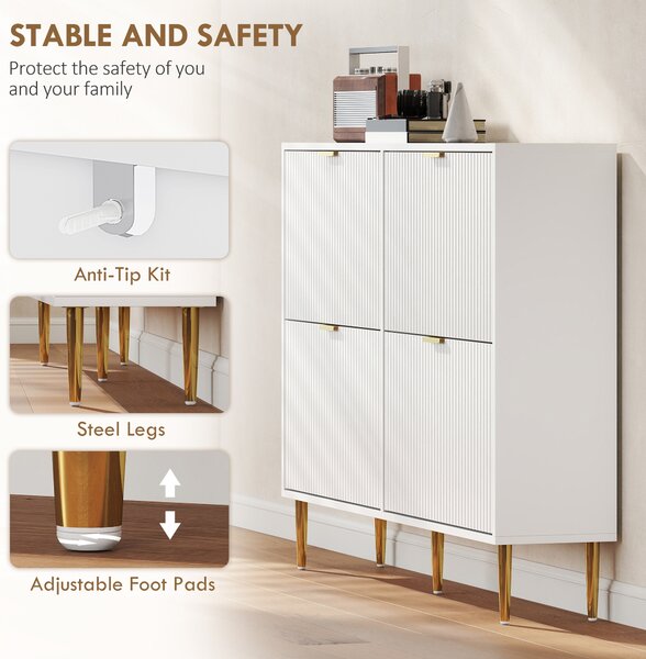 HOMCOM Narrow Shoe Cabinet with 4 Flip Drawers - White
