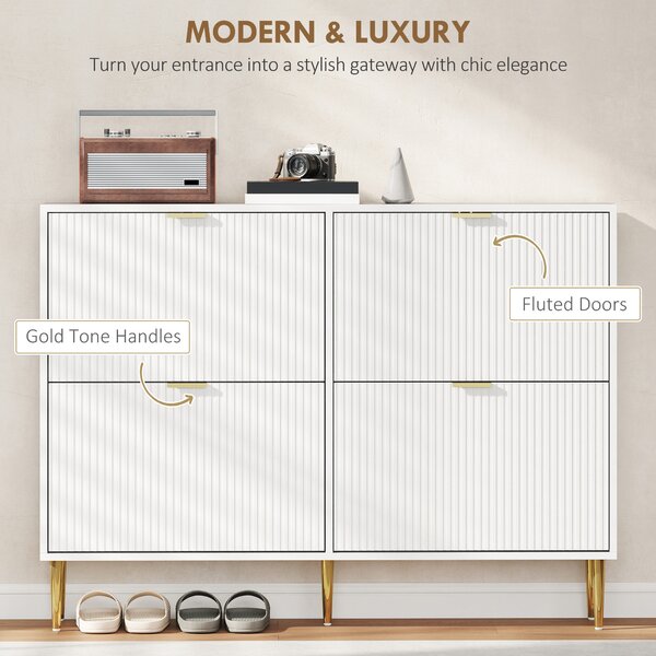 HOMCOM Narrow Shoe Cabinet with 4 Flip Drawers - White