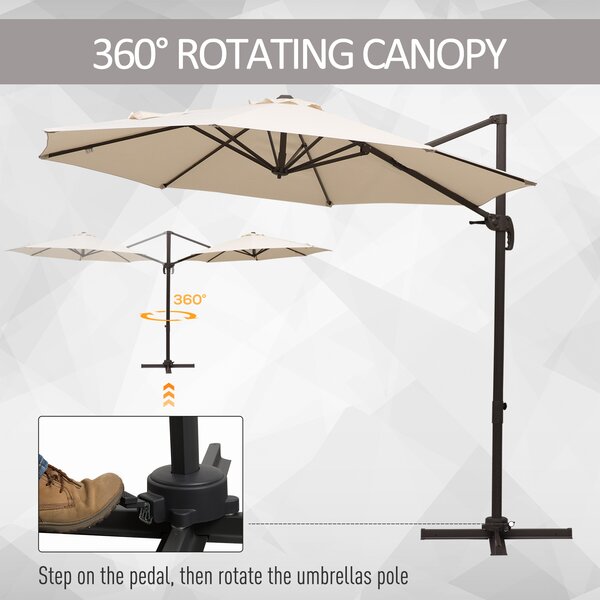Outsunny Banana Parasol 3M Cantilever Umbrella with Cross Base, Aluminium Frame, 360° Rotation, Hand Crank, Beige Aosom UK