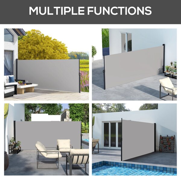 Outsunny Retractable Side Awning, Outdoor Privacy Screen for Garden, Hot Tub, Balcony, Terrace, Pool, 400 x 180cm, Light Grey