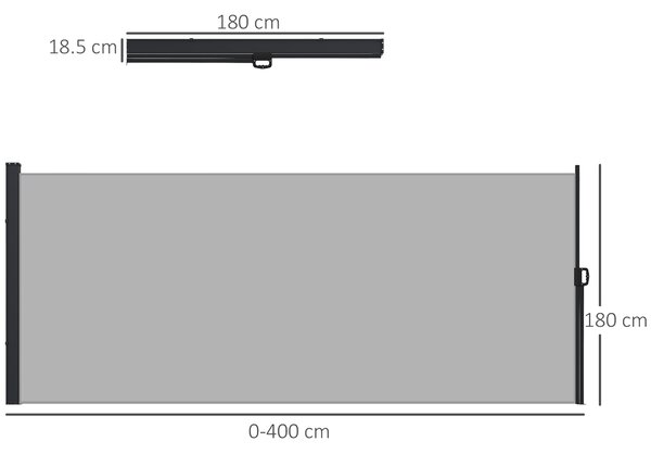 Outsunny Retractable Side Awning, Outdoor Privacy Screen for Garden, Hot Tub, Balcony, Terrace, Pool, 400 x 180cm, Light Grey