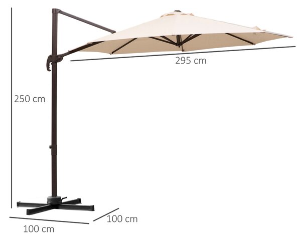 Outsunny Banana Parasol 3M Cantilever Umbrella with Cross Base, Aluminium Frame, 360° Rotation, Hand Crank, Beige Aosom UK