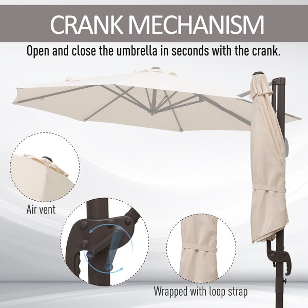 Outsunny Banana Parasol 3M Cantilever Umbrella with Cross Base, Aluminium Frame, 360° Rotation, Hand Crank, Beige Aosom UK