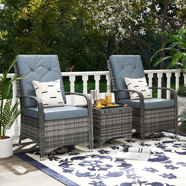 Outsunny Rattan Garden Furniture 2-Seater Sofa Chair Table Bistro Set Wicker Weave Outdoor Patio Conservatory Set w/ Cover Steel Frame, Grey