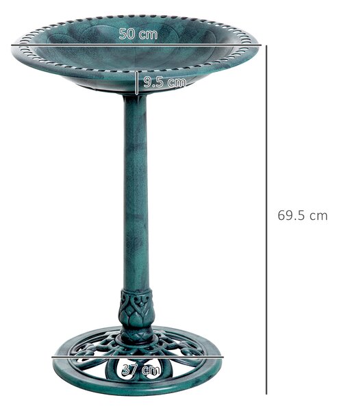 Outsunny Decorative Bird Bath: Scallop-Patterned Garden Feeder Stand, Time-Worn Green Finish
