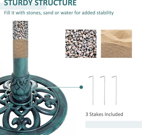 Outsunny Decorative Bird Bath: Scallop-Patterned Garden Feeder Stand, Time-Worn Green Finish