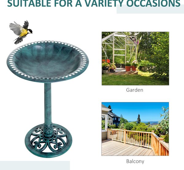 Outsunny Decorative Bird Bath: Scallop-Patterned Garden Feeder Stand, Time-Worn Green Finish