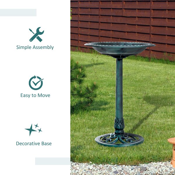 Outsunny Decorative Bird Bath: Scallop-Patterned Garden Feeder Stand, Time-Worn Green Finish