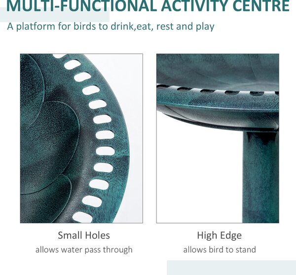 Outsunny Decorative Bird Bath: Scallop-Patterned Garden Feeder Stand, Time-Worn Green Finish