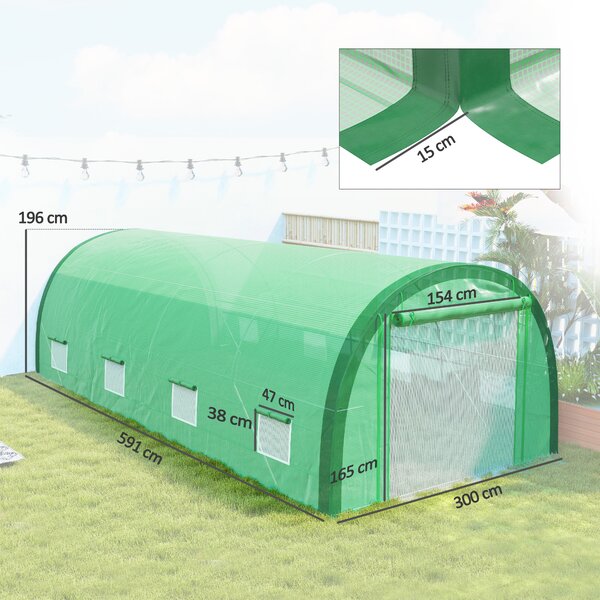 Outsunny 6 x 3(m) Polytunnel Greenhouse with Upgraded Structure, Mesh Door and Windows, 15 Plant Labels, Green Aosom UK