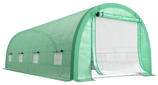Outsunny 6 x 3(m) Polytunnel Greenhouse with Upgraded Structure, Mesh Door and Windows, 15 Plant Labels, Green Aosom UK