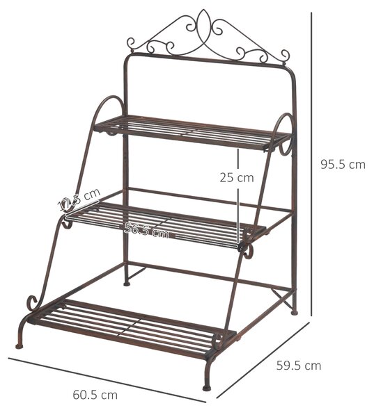 Outsunny 3 Tier Stair Style Metal Plant Stand, Flower Pot Holder Display Shelf, Storage Organizer Rack for Indoor Outdoor Patio Balcony Aosom UK