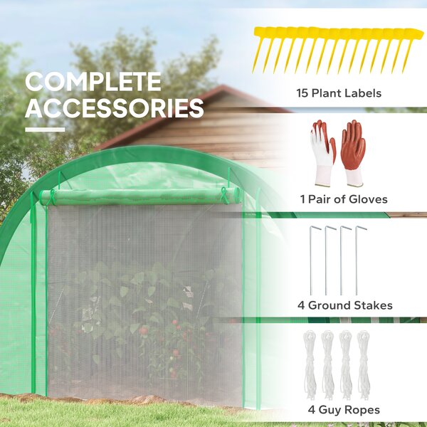 Outsunny 6 x 3(m) Polytunnel Greenhouse with Upgraded Structure, Mesh Door and Windows, 15 Plant Labels, Green Aosom UK