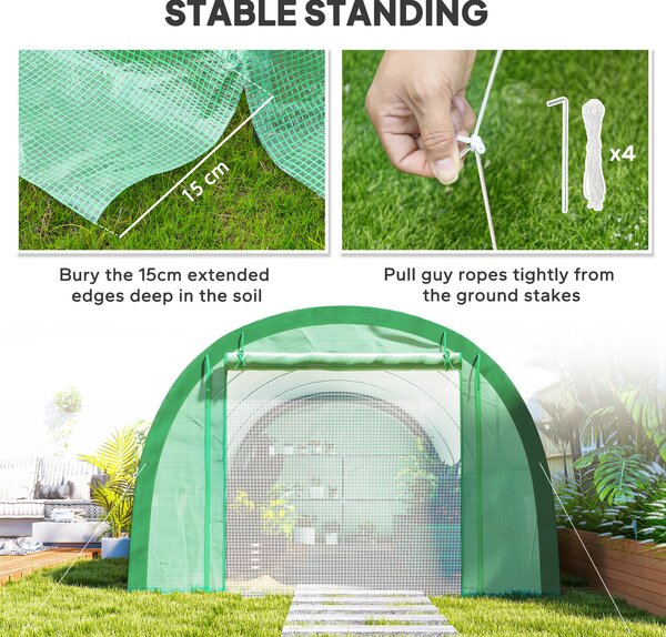 Outsunny 6 x 3(m) Polytunnel Greenhouse with Upgraded Structure, Mesh Door and Windows, 15 Plant Labels, Green Aosom UK