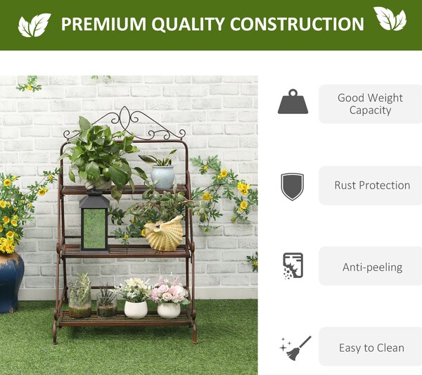 Outsunny 3 Tier Stair Style Metal Plant Stand, Flower Pot Holder Display Shelf, Storage Organizer Rack for Indoor Outdoor Patio Balcony Aosom UK