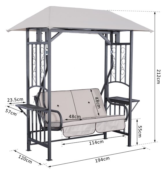 Outsunny Outdoor Garden 2 Seater Canopy Swing Chair Seat Porch Loveseat Vintage Hammock Cushioned Seat w/ and Side Drink Panel