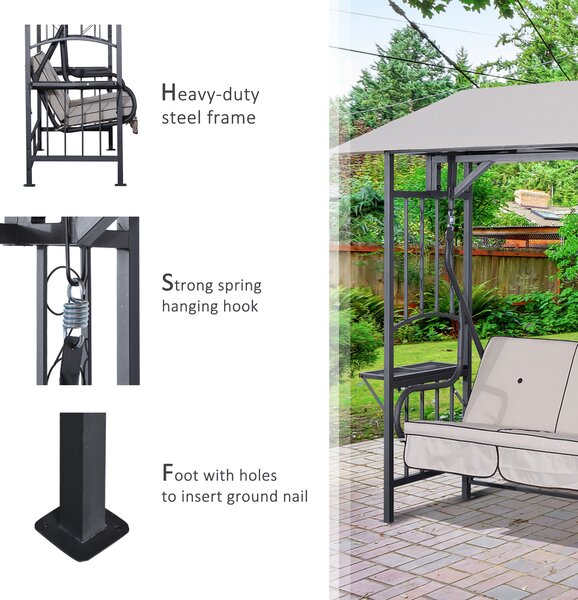 Outsunny Outdoor Garden 2 Seater Canopy Swing Chair Seat Porch Loveseat Vintage Hammock Cushioned Seat w/ and Side Drink Panel