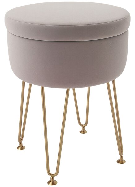 HOMCOM 5L Velvet Storage Ottoman, Modern Round Footstool with Metal Hairpin Legs and Removable Lid for Hallway, Bedroom, Living Room, Hot Pink