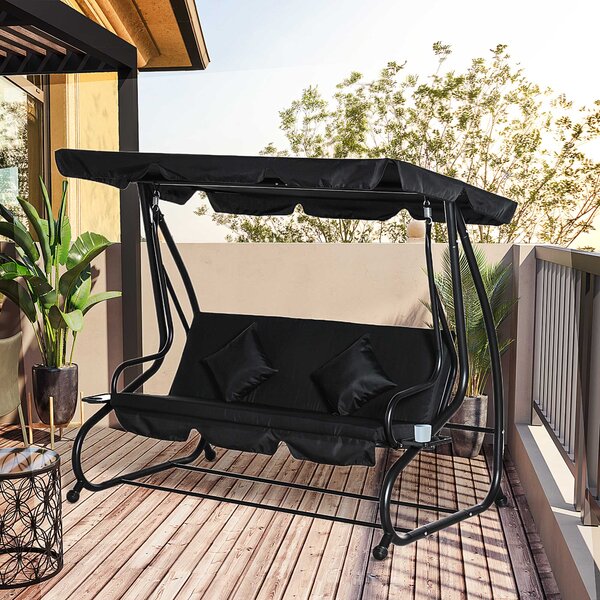 Outsunny Water Resistant Fabric 3-Seater Swing Chair w/ Cup Holder Black