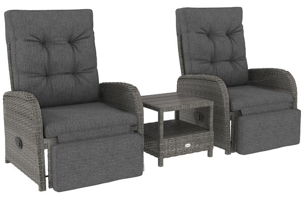 Outsunny 2 Seater Patio Rattan Wicker Chaise Lounge Sofa Set w/ Cushion for Patio Garden Porch, Grey