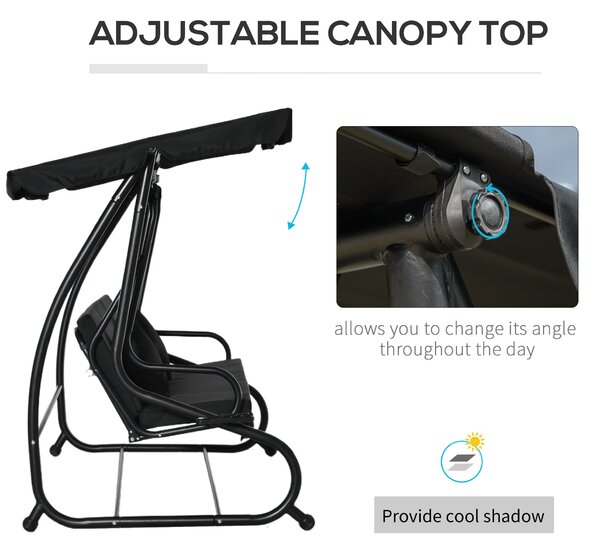 Outsunny Water Resistant Fabric 3-Seater Swing Chair w/ Cup Holder Black