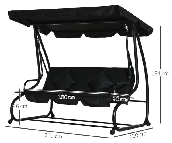 Outsunny Water Resistant Fabric 3-Seater Swing Chair w/ Cup Holder Black