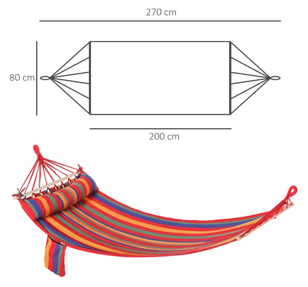 Outsunny Portable Cotton Hammock Swing w/ Headrest & Side Pocket, Deluxe Soft Sleeping Chair for Beach, Yard, Bedroom, Patio, 270 x 80 cm Aosom UK