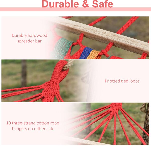 Outsunny Portable Cotton Hammock Swing w/ Headrest & Side Pocket, Deluxe Soft Sleeping Chair for Beach, Yard, Bedroom, Patio, 270 x 80 cm Aosom UK