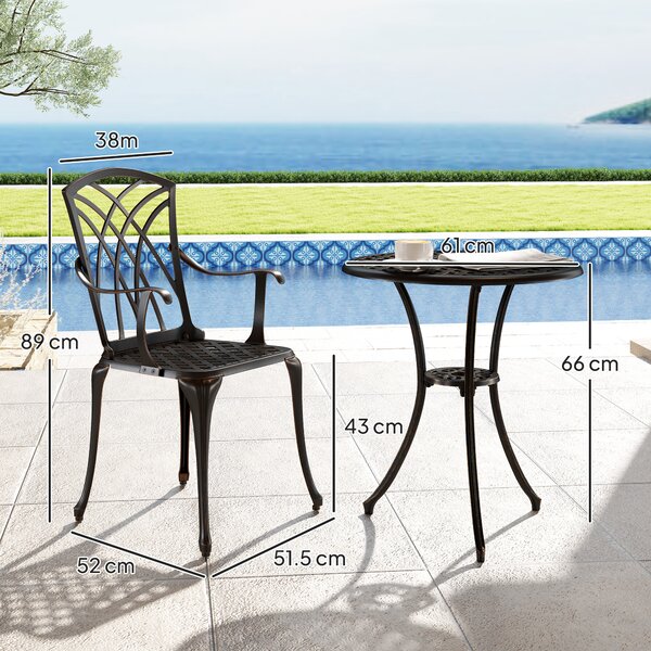 Outsunny 3 Pieces Bistro Table and Chairs for 2, Outdoor Dining Set with 2 Armchairs and Round Dining Table with Parasol Hole, Bronze Tone Aosom UK