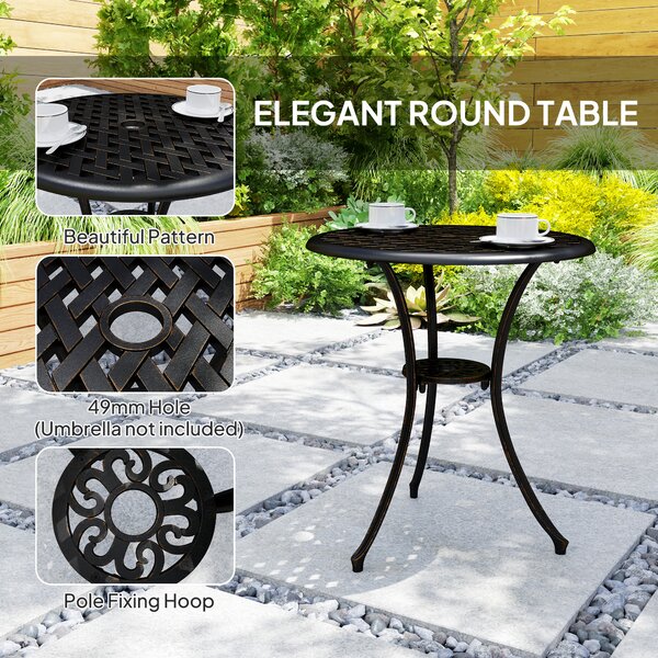 Outsunny 3 Pieces Bistro Table and Chairs for 2, Outdoor Dining Set with 2 Armchairs and Round Dining Table with Parasol Hole, Bronze Tone Aosom UK