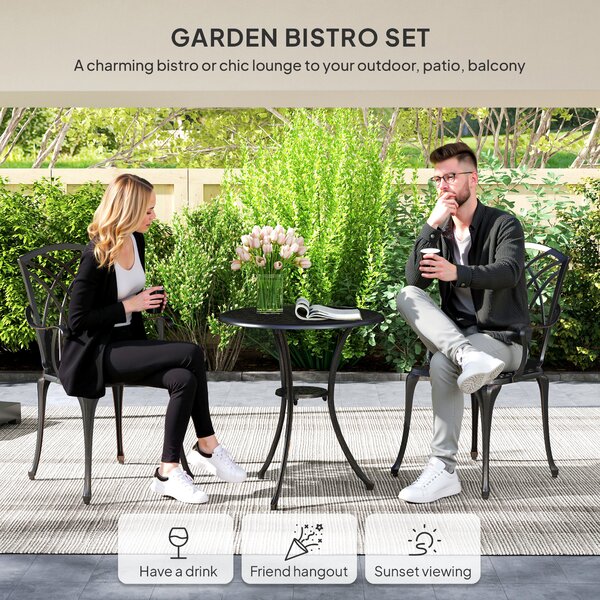 Outsunny 3 Pieces Bistro Table and Chairs for 2, Outdoor Dining Set with 2 Armchairs and Round Dining Table with Parasol Hole, Bronze Tone Aosom UK