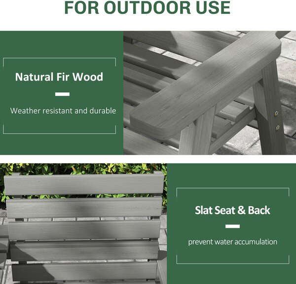 Outsunny Fir Wood Convertible 2 to 3 Seater Outdoor Garden Bench Grey