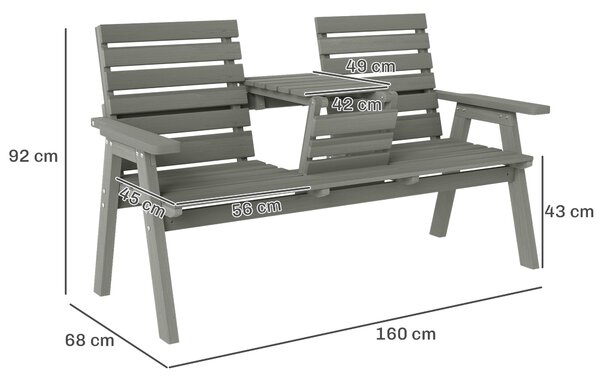 Outsunny Fir Wood Convertible 2 to 3 Seater Outdoor Garden Bench Grey