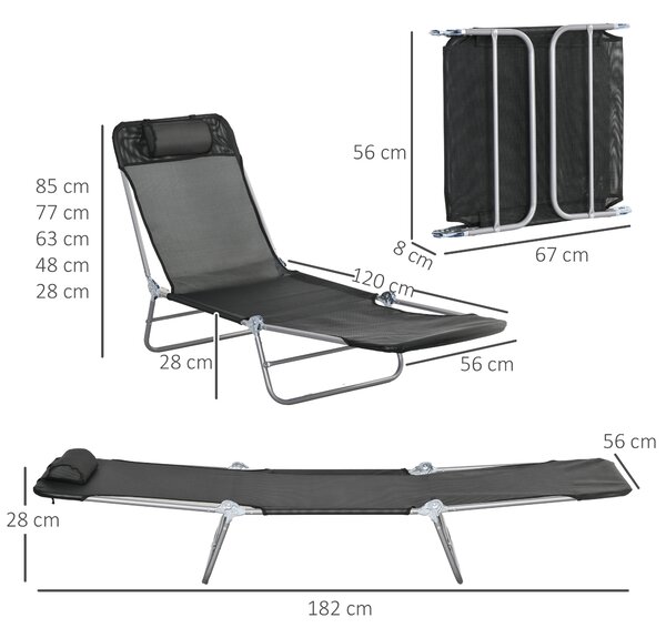 Outsunny Set of Two Steel Frame Sun Loungers, with Reclining Backs - Black
