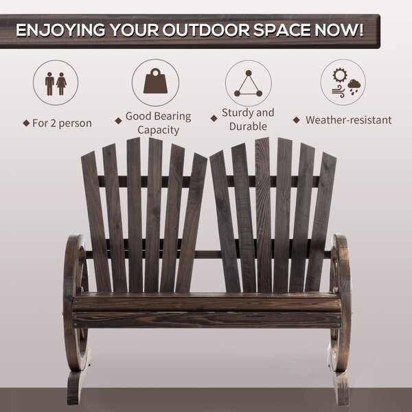 Outsunny 2 Seater Garden Bench Comfortable Fir Logs Love Chair w/ Wheel-Shaped Armrests, Outdoor Adirondack Wooden Loveseats Aosom UK