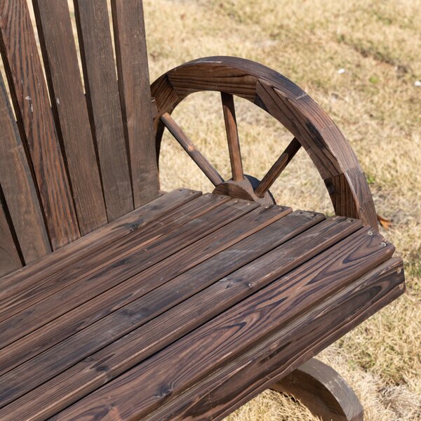Outsunny 2 Seater Garden Bench Comfortable Fir Logs Love Chair w/ Wheel-Shaped Armrests, Outdoor Adirondack Wooden Loveseats Aosom UK