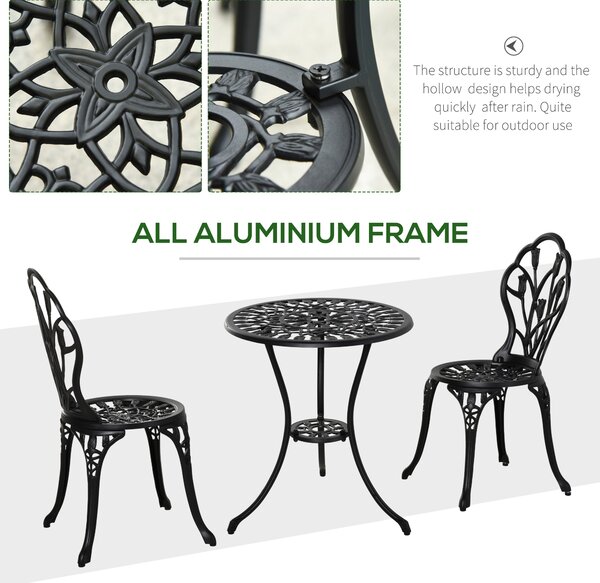 Outsunny 3 Piece Patio Bistro Set, Outdoor Aluminium Garden Table and Chairs with Umbrella Hole for Balcony, Black