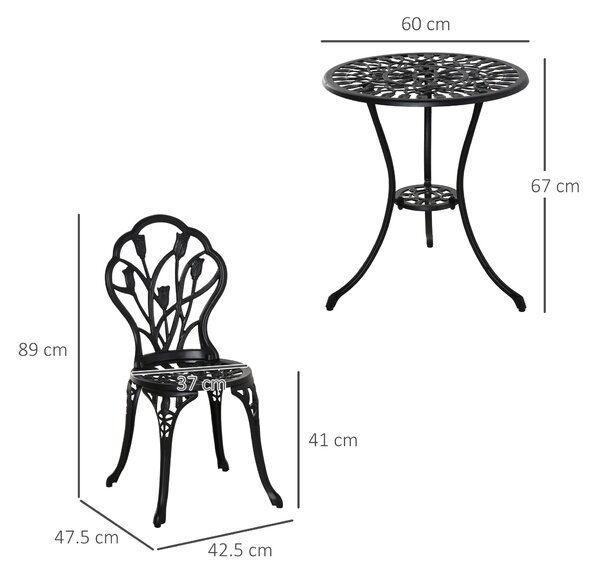 Outsunny 3 Piece Patio Bistro Set, Outdoor Aluminium Garden Table and Chairs with Umbrella Hole for Balcony, Black