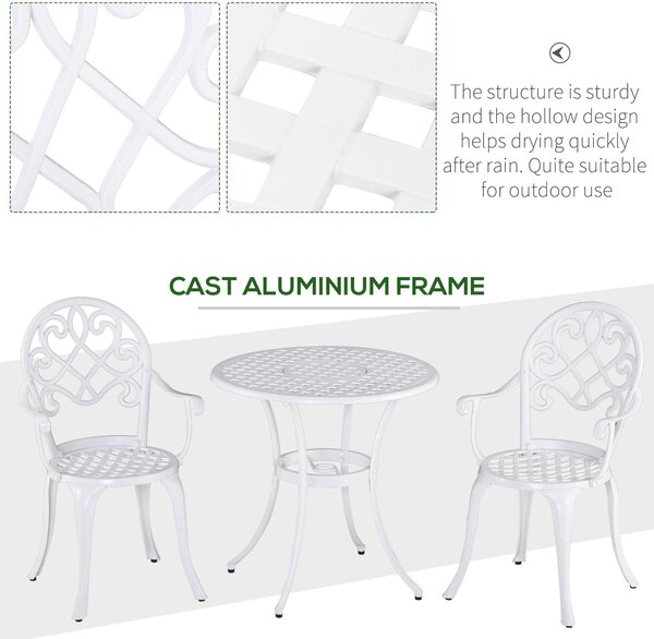 Outsunny 3PCs Garden Table Set Bistro Set Round Table and 2 Chairs for Outdoor Indoor Patio Balcony Aluminium