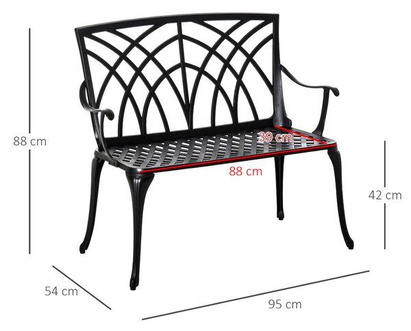 Outsunny 2-Seater Aluminium Garden Bench Loveseat Outdoor Furniture w/ Decorative Backrest & Ergonomic Armrest for Patio Terrace Porch
