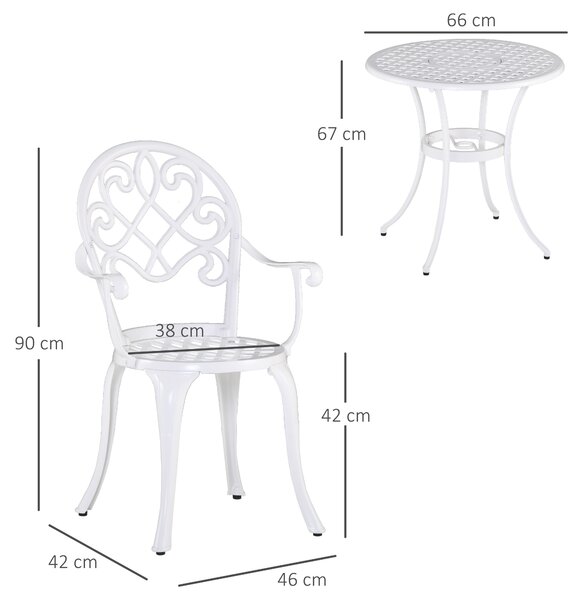 Outsunny 3PCs Garden Table Set Bistro Set Round Table and 2 Chairs for Outdoor Indoor Patio Balcony Aluminium