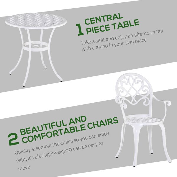 Outsunny 3PCs Garden Table Set Bistro Set Round Table and 2 Chairs for Outdoor Indoor Patio Balcony Aluminium
